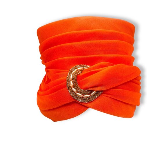 Vintage 1950s Evelyn Varon Model Orange Turban Hat Embellished Beaded Accent - Picture 1 of 9